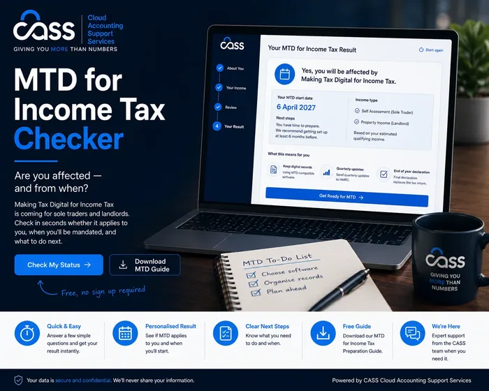 Making Tax Digital for Income Tax — digital tax records on a laptop with charts and calendar